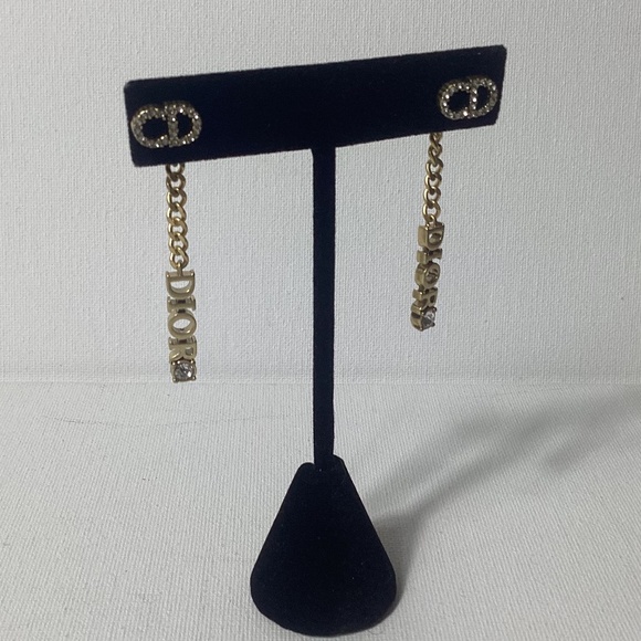 Dior Vintage Gold CD Crystal Earrings - Picture 1 of 3